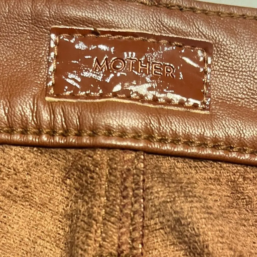 Mother Mid Rise Dazzler Jeans Faux Leather in Friar Brown size 29